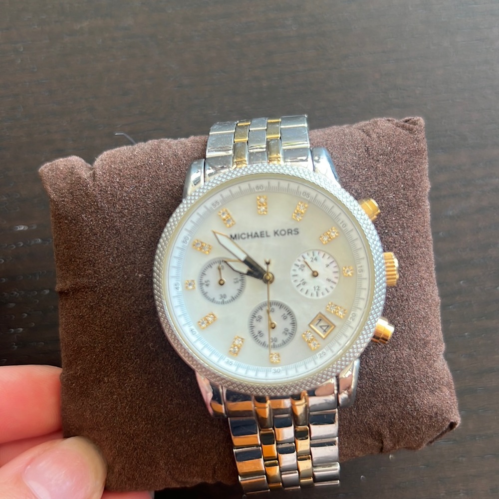 Michael Kors two tone watch with crystal embellishment